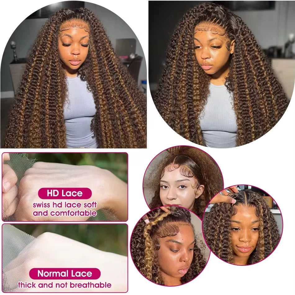 40 Inch Highlight Wig Human Hair 13X6 Hd Lace Frontal Wigs 200 Density Deep Wave Lace Front Wigs Curly Human Hair Wig For Women