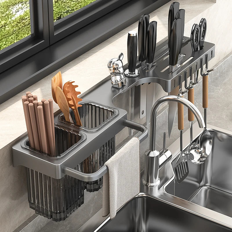 Knife rack, storage shelf, kitchen wall-mounted multifunctional knife rack, chopstick tube, knife and chopstick storage rack
