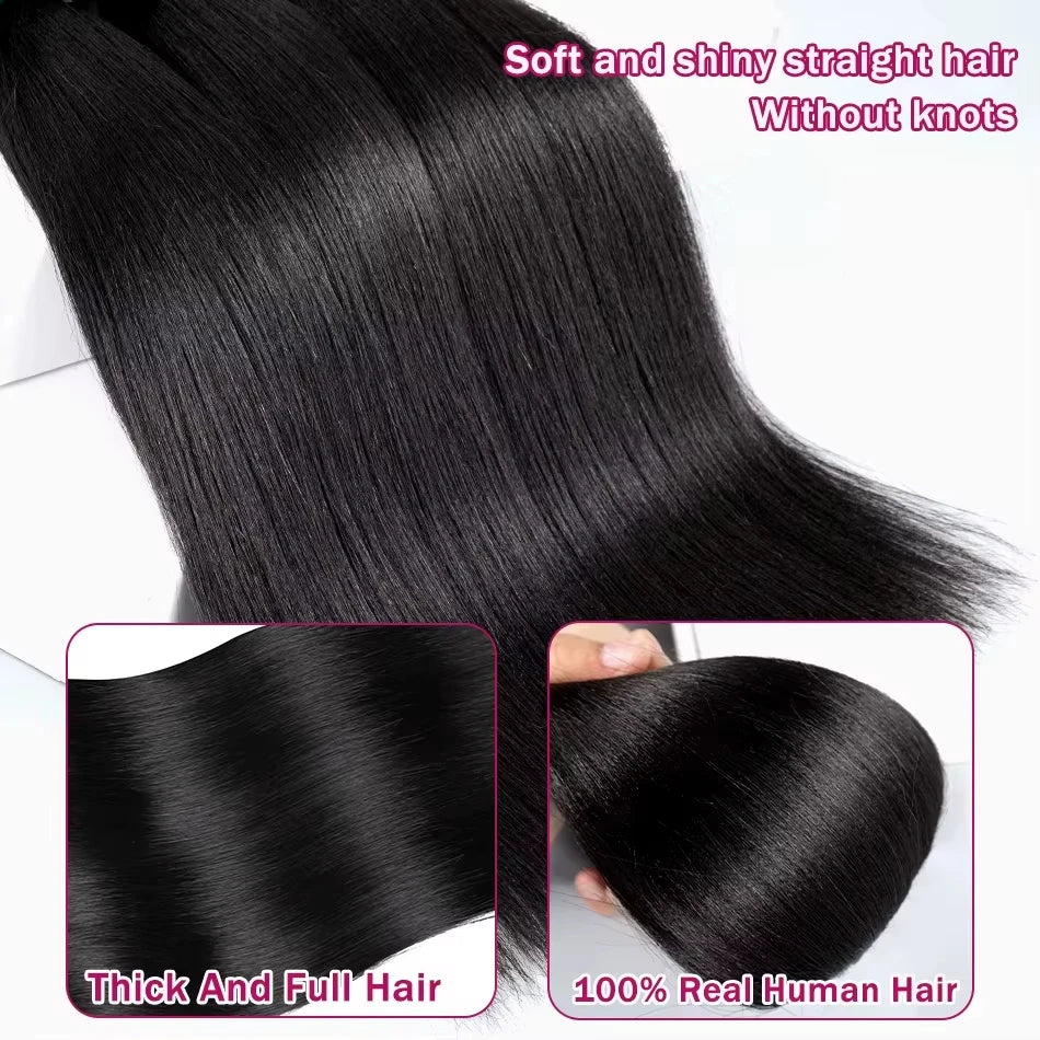 12A Bone Straight Brazilian 32 Inch Human Hair Weave Bundles Natural Black 100%  Unprocessed Bundle Remy Hair Extensions Double
