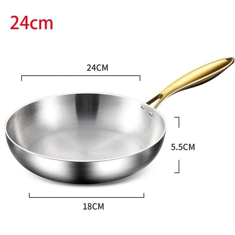316 Stainless Steel Frying Pan Steak Pot Uncoated Kitchen Wok Non-stick Skillet Fried Steak For Gas Stove Induction Cooker