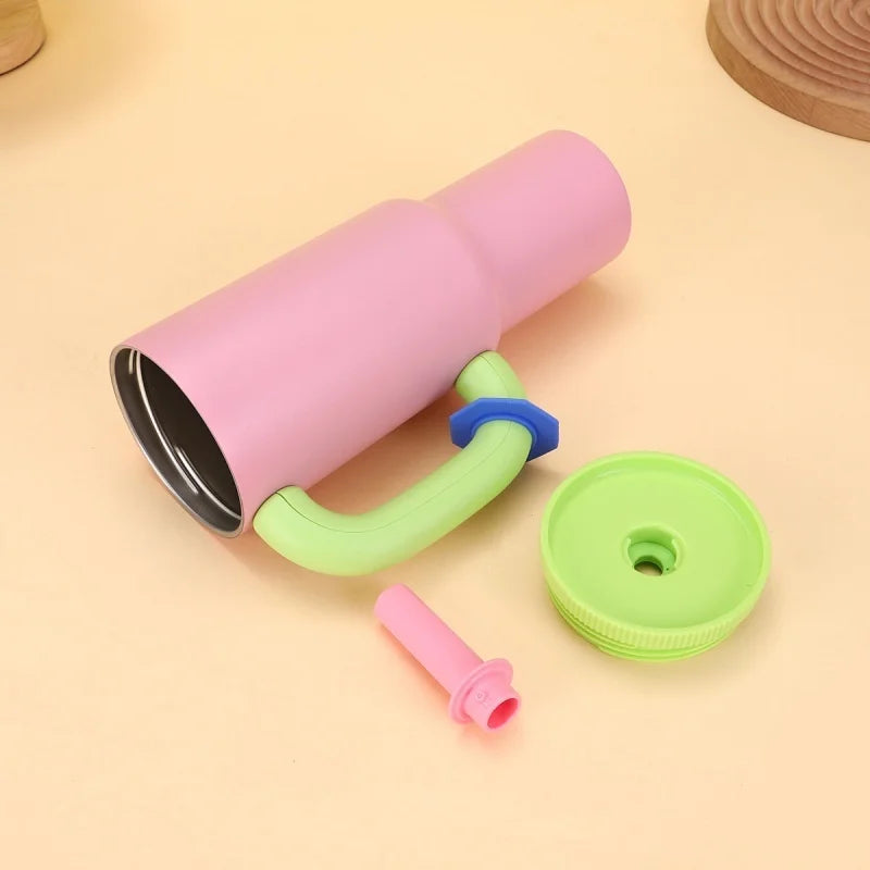 Stainless steel car thermos cup Dopamine color matching giant thermos cup with handle Stainless steel car thermos cup with