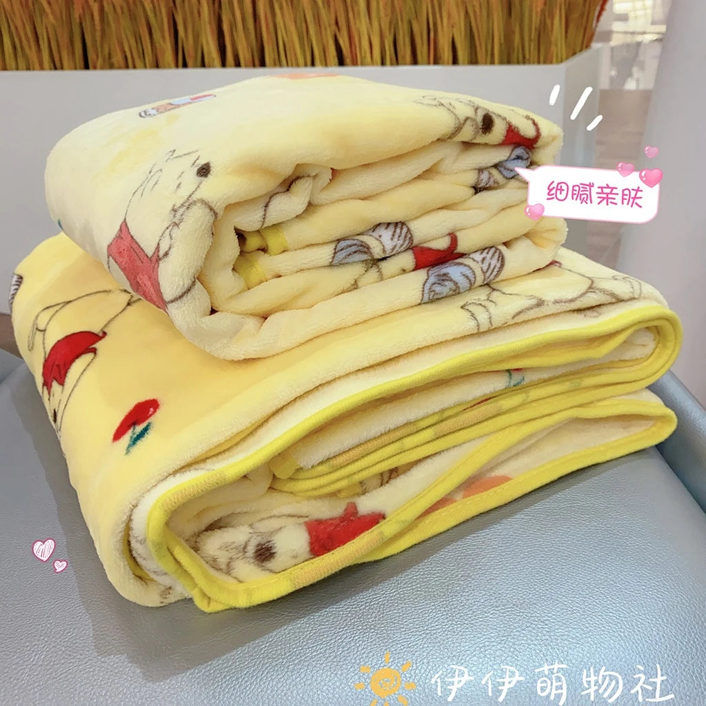 Lovely Pooh Bear Blanket Comfortable Cartoon Cartoon Pattern Printing Flannel Blanket Office Nap Blanket Bedroom Bedspread Girl