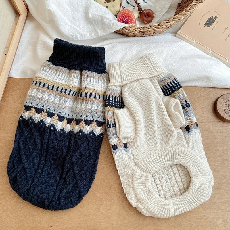 Fashion New Dog Sweater Warm Soft Dog Clothes Winter Puppy Knitted Turtleneck Retro Cat Sweater Pet Pullovers Schnauzer Outfits