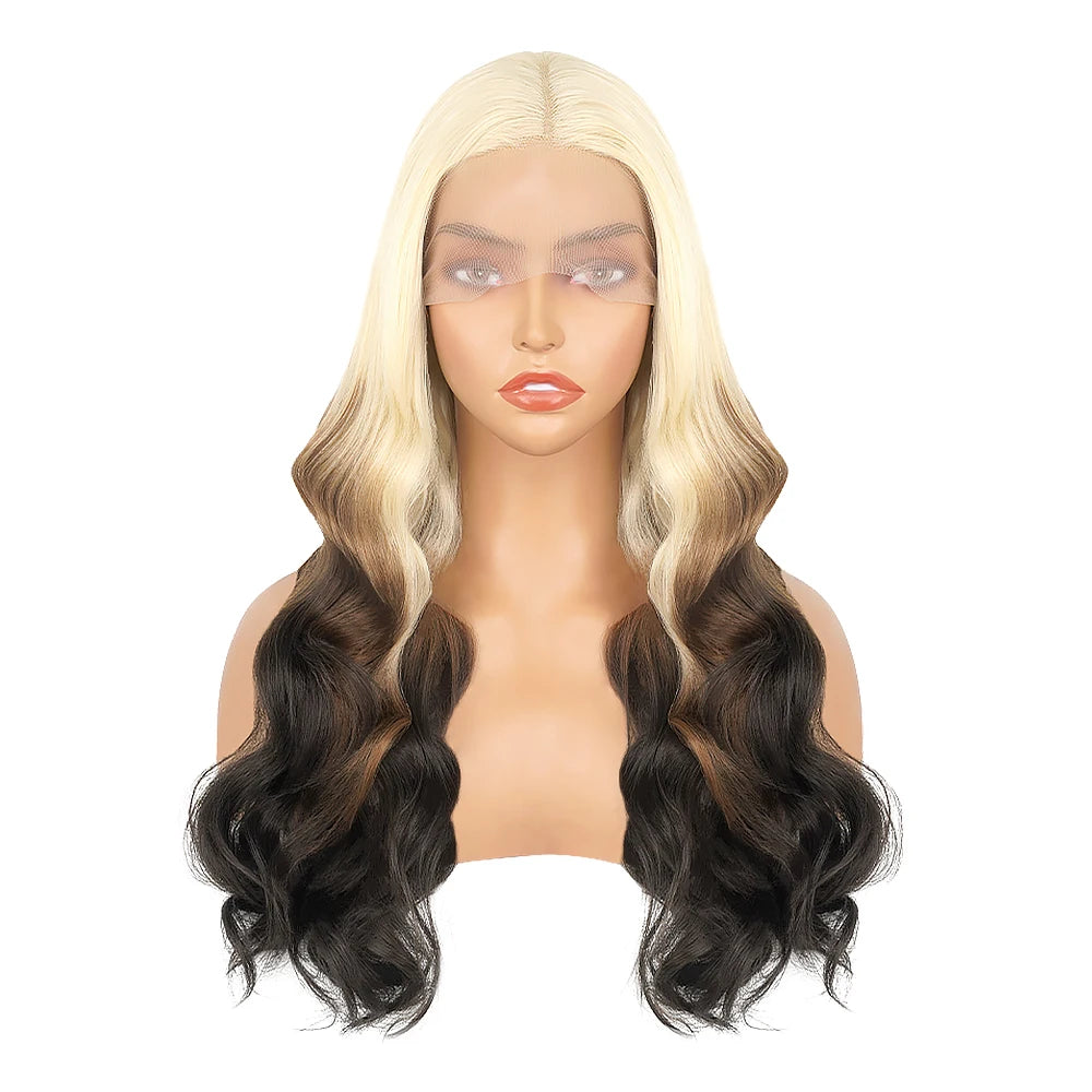 13X6 OmBre Blonde Highlight Lace Front Wigs Synthetic Lace Frontal Wig 13X4 Body Wave Pre Plucked Hairline With Baby Hair Wig