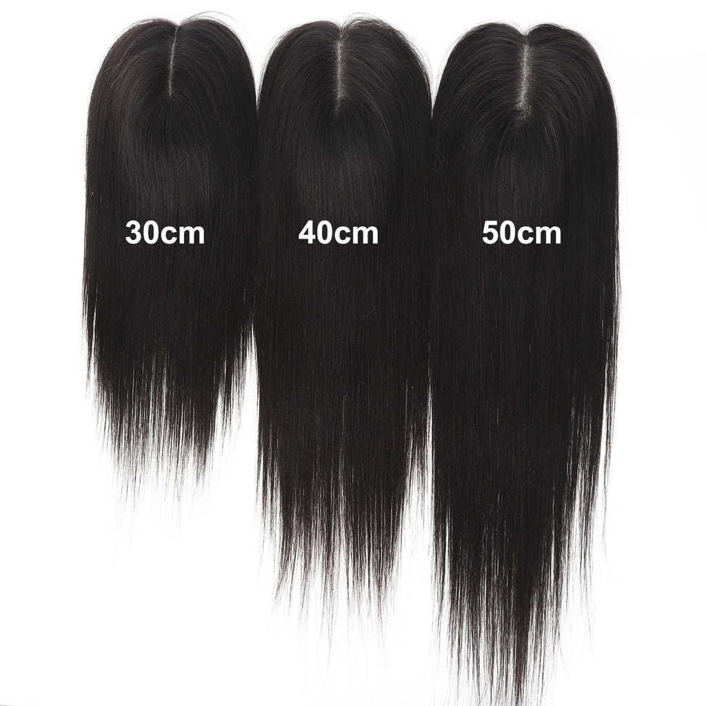 Silk Skin Base Topper for Women PU Toupee with Clips in 14x17cm Natural Scalp Real Virgin European Human Hairpieces Dark Brown