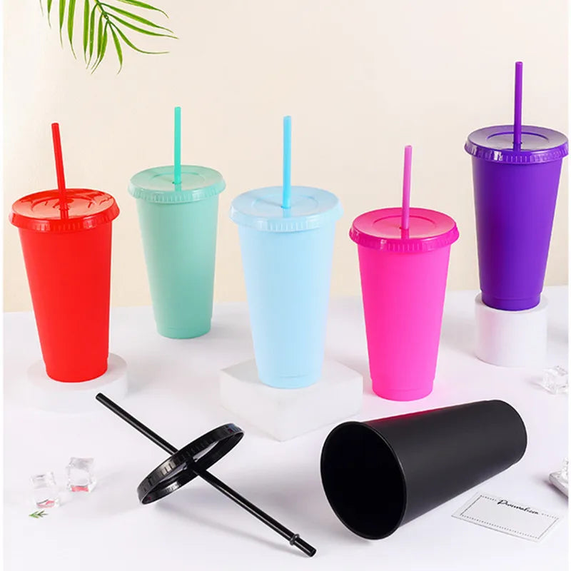 Hot Selling Funny Stylish Matte Finish Reusable Tumbler Plastic Cup With Straw Coffee Milk Tea Household Water Cup 24oz 710ml