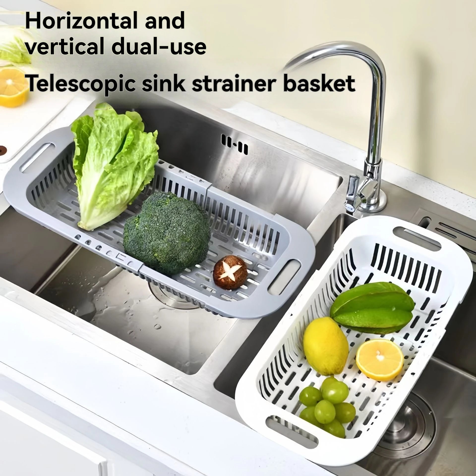Kitchen Retractable Sink Rack Plastic Sink Organizer Rack Household Dishware Drain Basket