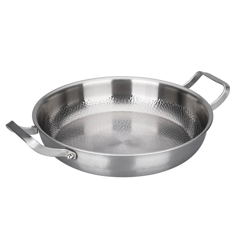 Titanium hammer pattern double ear frying pan for home use, uncoated flat bottomed frying steak, non stick pan