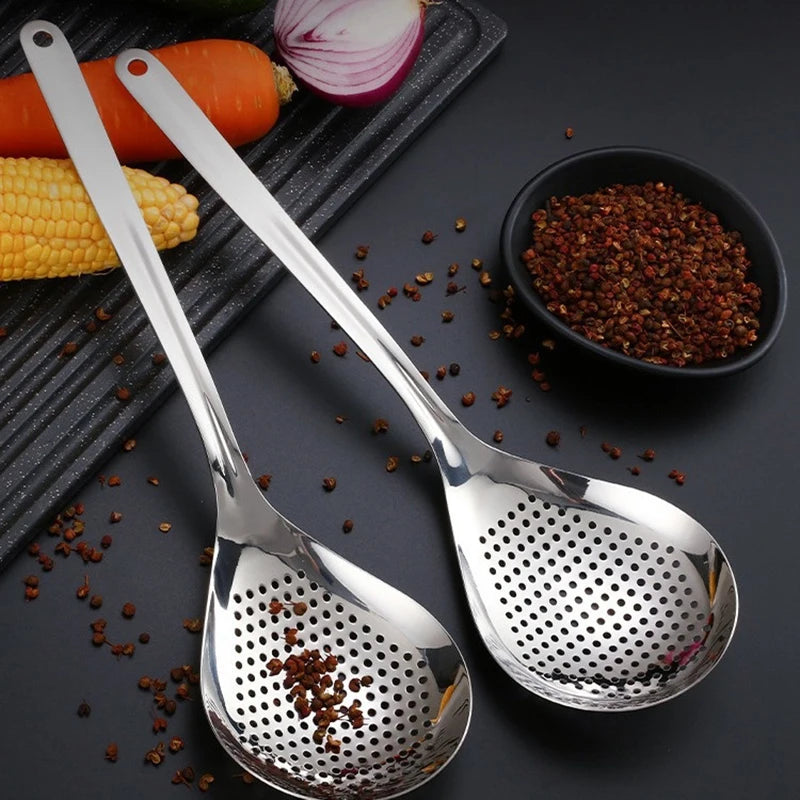 New Stainless Steel Strainer Spoon Skimmer Slotted Spoon Pepper Strainer Kitchen Colander Spaghetti Drain Spoon Food Filtration