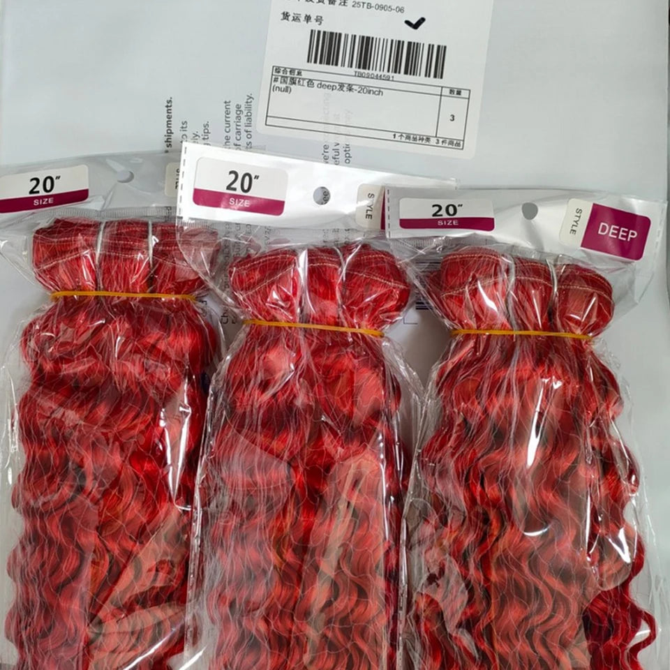 10-30 Inches #Red Deep Curly Wave Bundles Human Hair Weave Bundles Deal #99J Burgundy Red aColored Virgin Raw Hair Weave Bundles