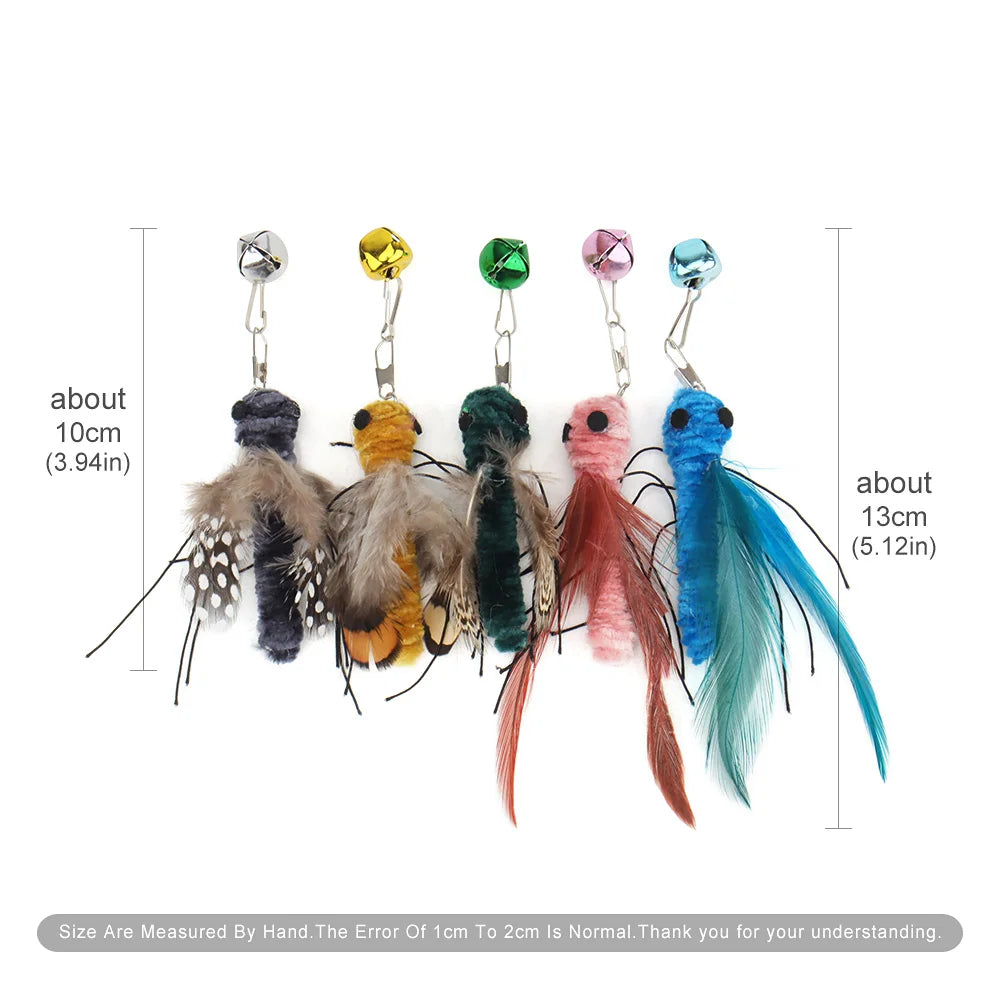 3pcs Plush Artificial Insect Cat Toy Accessories Replacement Head Cat Funny Teaser Stick Interactive Wand Feather Bug Pet Toy