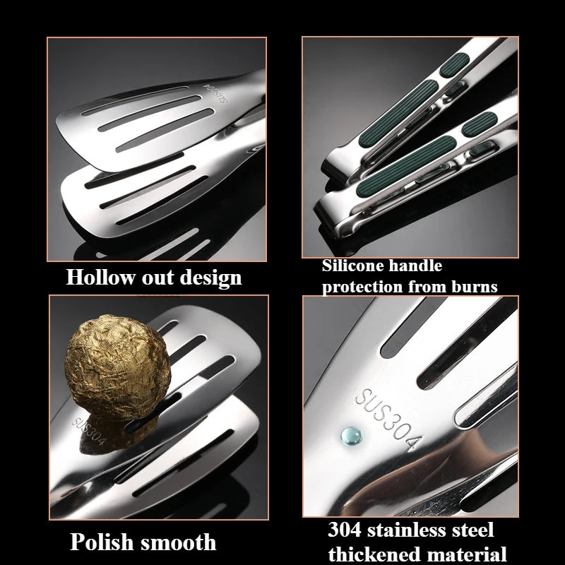 1pc Non Slip Stainless Steel Food Tongs Meat Salad Bread Clip Barbecue Grill Buffet Clamp Cooking Tools Kitchen Accessories