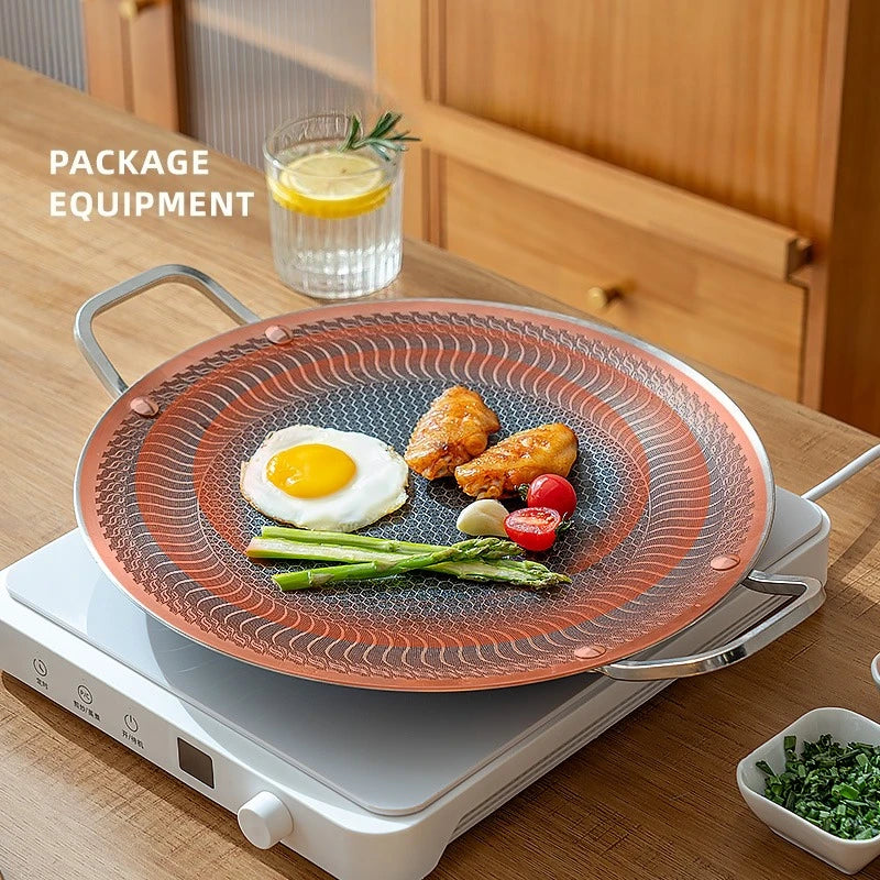 Stainless Steel Grill Pan for Outdoor BBQ, Camping, Korean BBQ, Compatible with Induction Stove & Gas Burner Stainless Steel