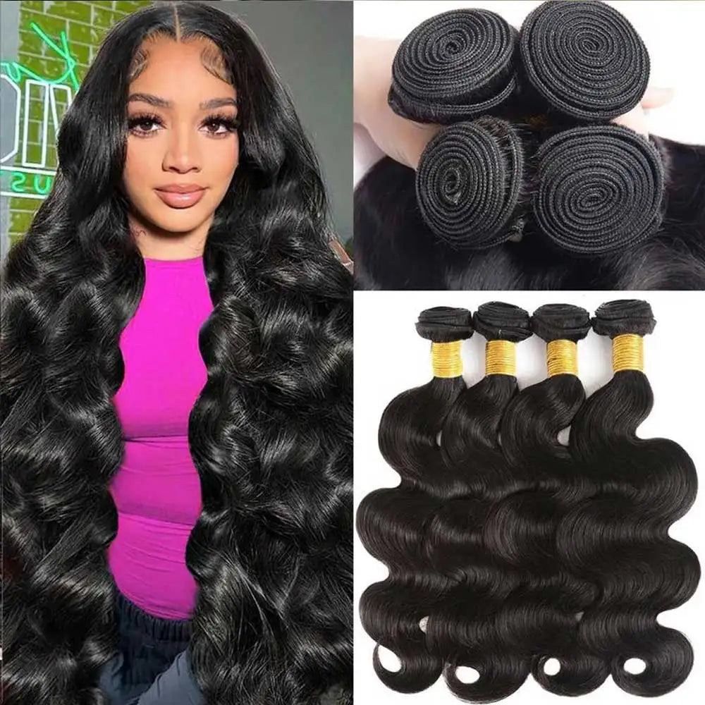 30 40 Inch Body Wave 1 3 4 Bundles Brazilian Remy 100% Unprocessed Raw Virgin Human Hair Wavy Double Bundles Weave Extensions