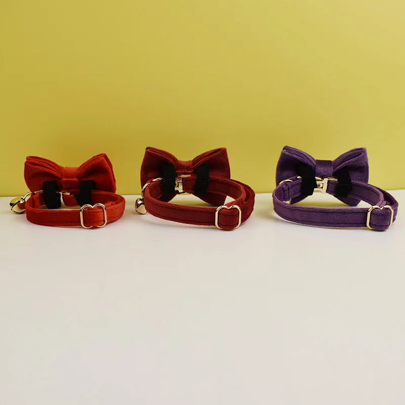 Velvet Cat Collar Personalized Customized ID Tag Kitten Collars Necklace Bell Bow tie Custom Small  Collar