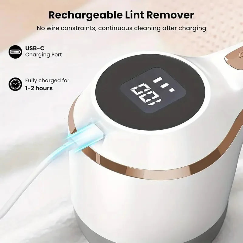Fabric Shaver, Lint Remover Rechargeable, Electric Portable Sweater Defuzzer with 3 Speeds, 6 Leaf Blades, Digital LED Display t