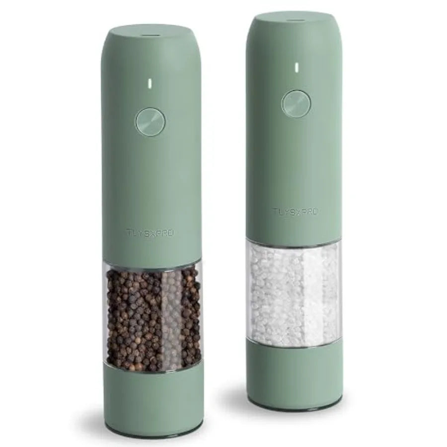 Electric Salt and Pepper Grinder Set USB Rechargeable Automatic Mill with Adjustable Coarseness LED Light Refillable 2 Packs Sa