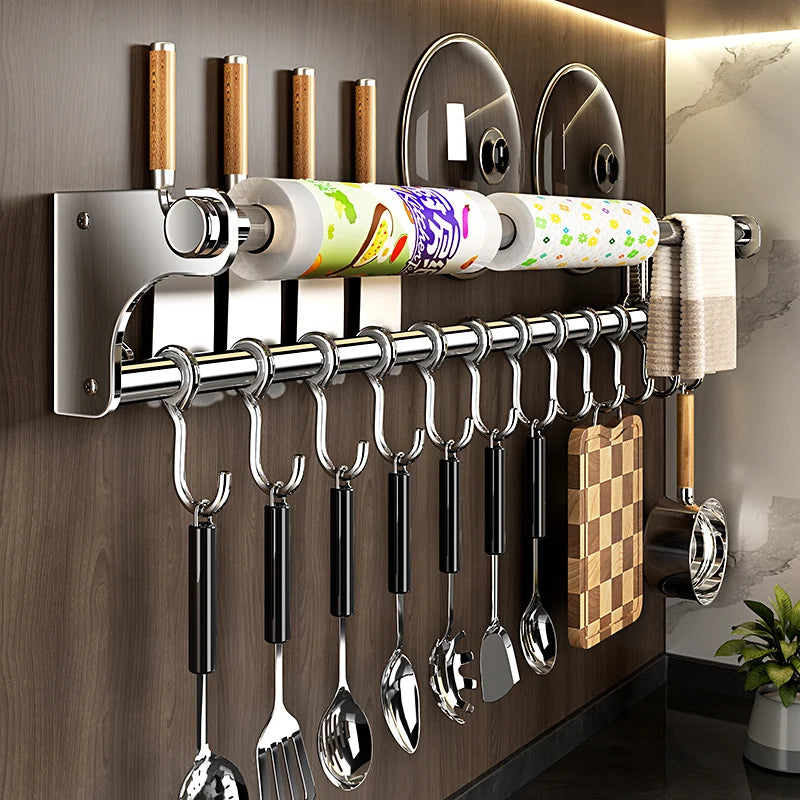 Kitchen Shelf Rack Stainless Steel Household Wall-mounted Seasoning Chopstick Knife Holder Storage Organizer Kitchen Hanger Rack