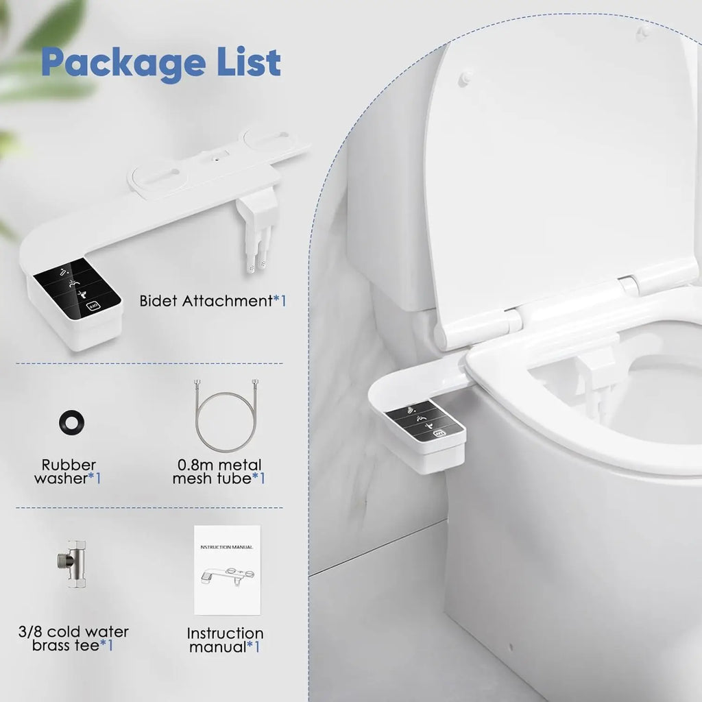 ITAX Self-Cleaning Nozzle,Non-Electric Self-Cleaning Bidet Attachment,Side Arm Control Ultra Thin Design Toilet Seat Dual Nozzle