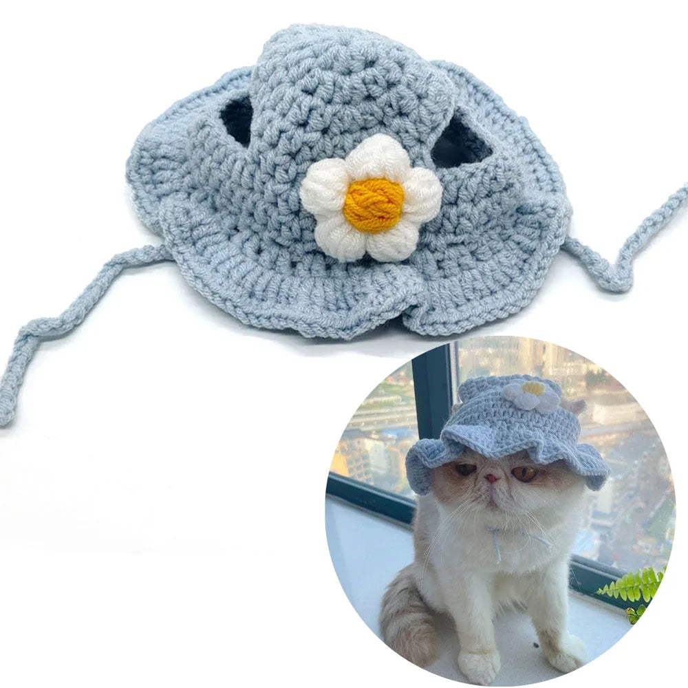 Pet Costume Hats Cat Dog Cartoon Headband Crochet Hat Knitted Cap Big Eye Frog Christmas Party Cosplay for Kitten Puppy Birthday