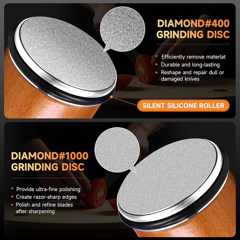 Niiruo Rolling Knife Sharpener Double Sided Diamond Sharpening Stone 15_20° Degree Magnetic Angle Roller Sharpening for Kitchen