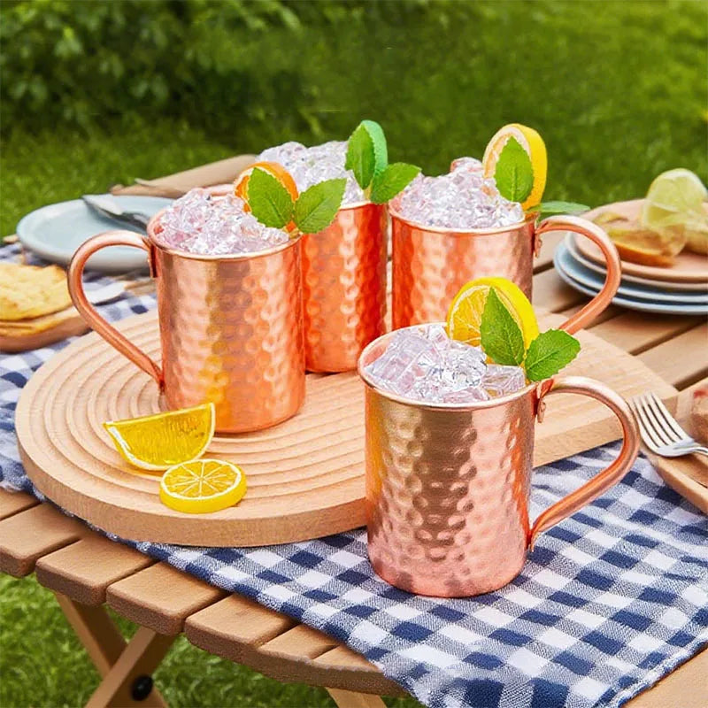 New 100% Copper Cups Pure Solid  Moscow Mule PURE Copper Mugs-Shaped 400ml Cocktail Cups Beer Milk Mug Drinkware