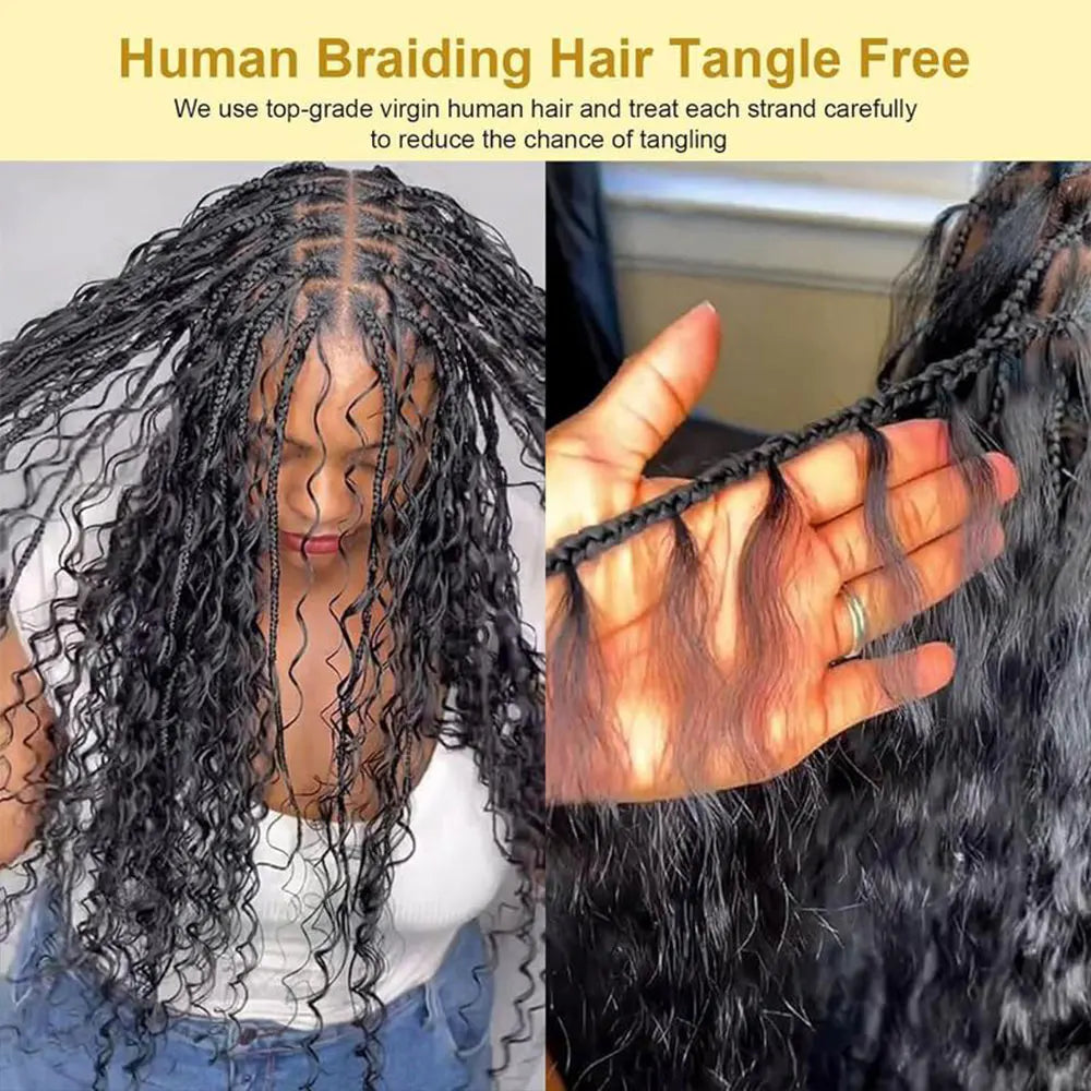 Alibele Hair Bulk Hair For Braiding 100% Real Human Hair Burmese Curly Hair For Boho Braids 12A Grade Hair 95g-105g NaturalColor