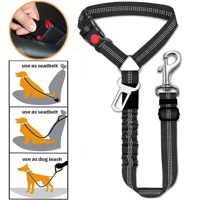 Dog Seat Belt for Car Elastic Headrest Restraint Pet Seatbelt Adjustable Safety Tether Shock Absorb Bungee Dog Leash Reflective
