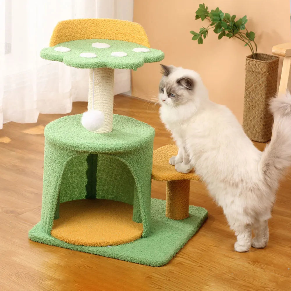 Tieker Sisal Cat Tree Toy Cat Scratching Post with Hanging Ball Cat Scratching Frame Cat Bed Plush Tower