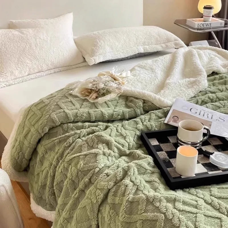RAKKSAB Version Silk Fleece Lamb Fleece Bedroom Living Room Study Thickened Silk Fleece LambFleece Doublesided Blanket Available
