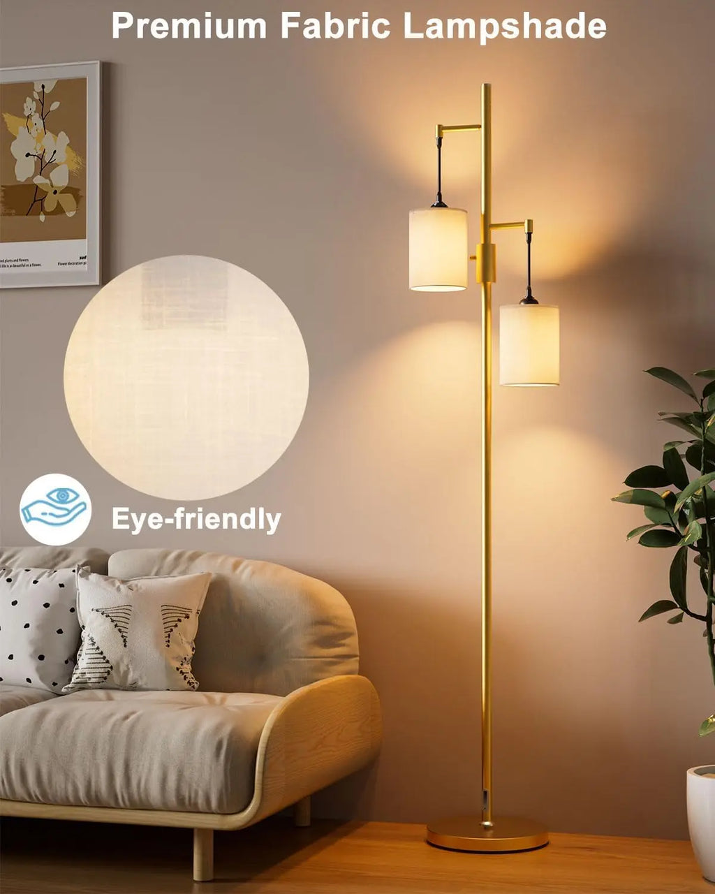 65IN Dimmable Tree Floor Lamp with LED Bulbs, Industrial Design for Living Room Bedroom Office