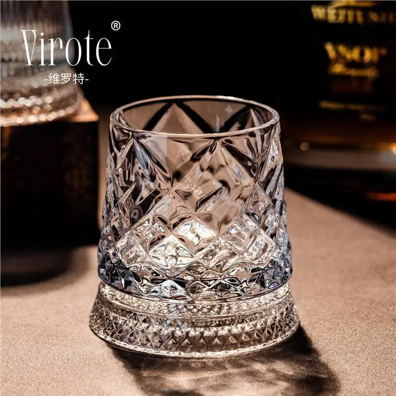 360 Rotate Degrees Crystal Rum Glass For Cocktail Party Drinking 2026 New Whiskey Glasses Rotating Whisky Glass With Glass Base