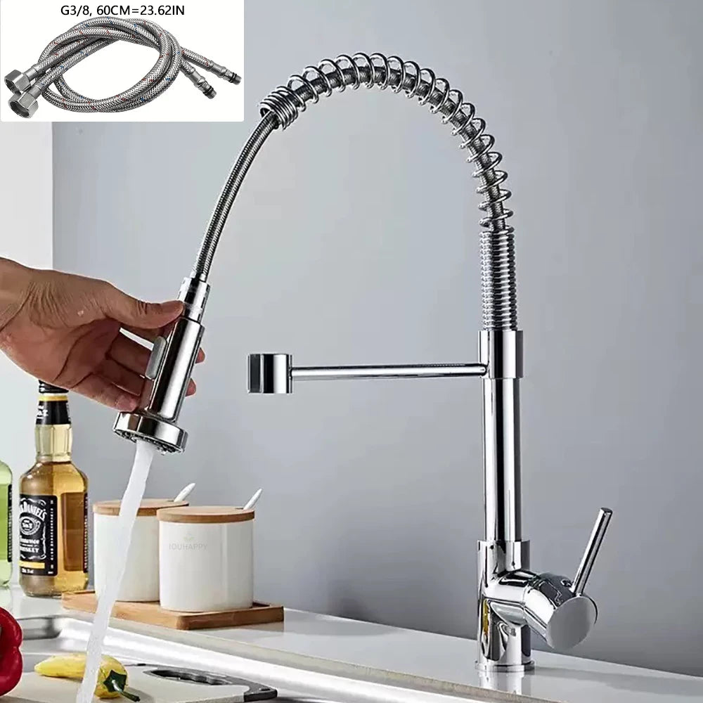 US Ship Spring Pull Down Kitchen Faucet Cold and Hot Water Tap Stainless Steel Stream Spray Sink Faucet Rotate Kitchen Mixer Tap