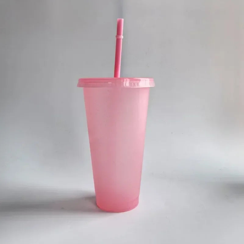 5pcs 710ml Reusable Plastic Straw Cup Large Capacity Leakproof Travel Tumbler for Coffee Smoothie Home Birthday Party Takeaway