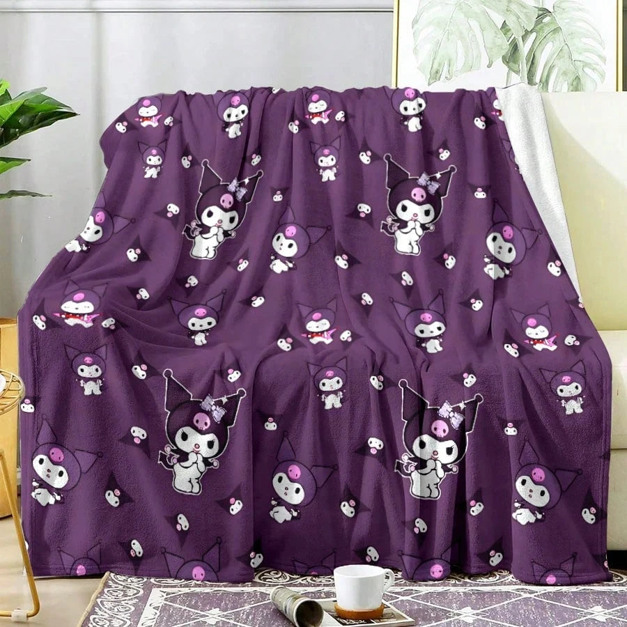 1pc Sanrio Kuromi Flannel Blanket - 2D Single-Sided Print, Purple Pattern, Bedroom Living Room Camping Throw, Perfect Gift