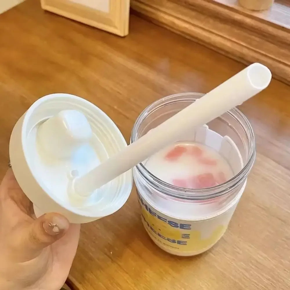 500/850ml Water Bottles Straw Cup Juice Milk Plastic Cup with Lid Straw Bubble Tea Coffee Cups Large Capacity Drinkware