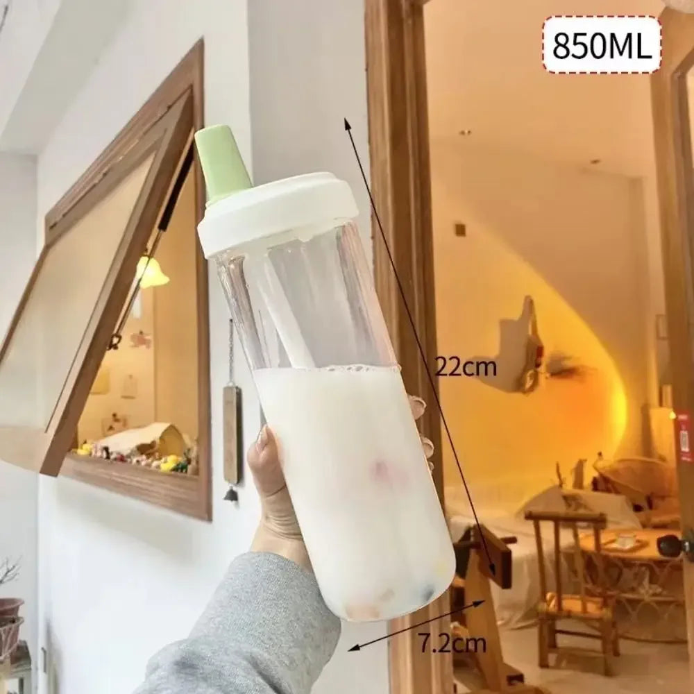 500/850ml Water Bottles Straw Cup Juice Milk Plastic Cup with Lid Straw Bubble Tea Coffee Cups Large Capacity Drinkware