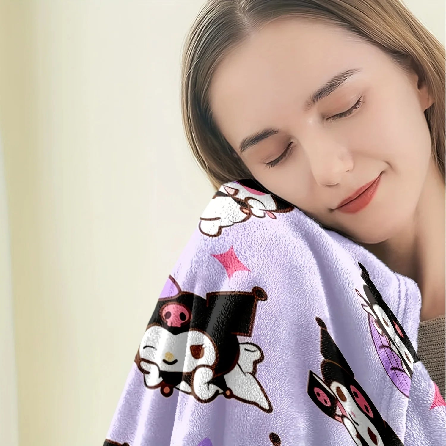 1pc Sanrio Kuromi Flannel Blanket 2D Print All Season Warm Soft Throw for Bedroom Living Room Camping Travel Home Decor Holiday