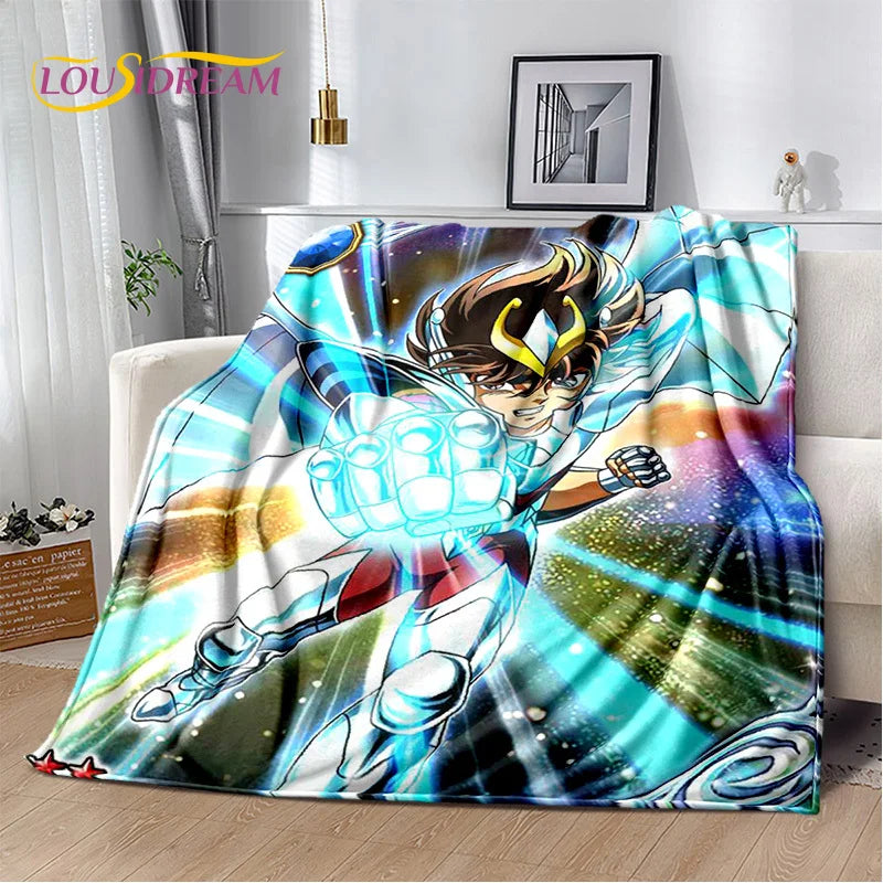 Cartoon Saint Seiya 3D Retro Anime HD Soft Blankets,Keep Warm Flannel Throw Blanket for Picnic Beds Sofa Home Bedroom Gifts Kids