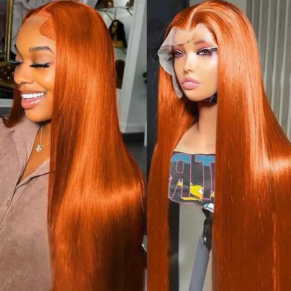 200% Density Ginger Straight Human Hair Wigs Bone Straight 13x6 HD Lace Frontal Human Hair Wigs Pre Plucked For Women Brazilian