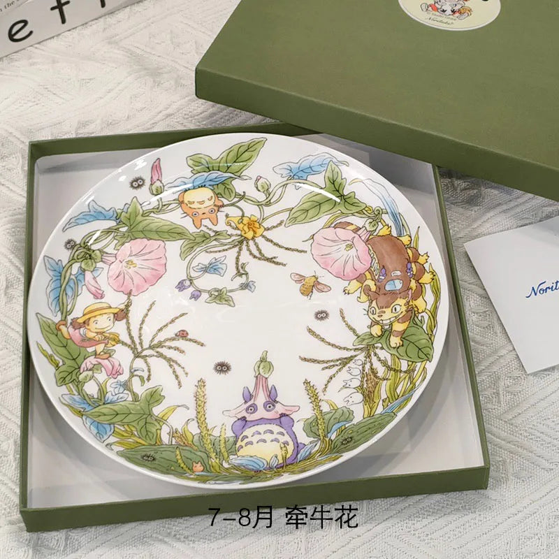Bone China Dinner Plate Anime Cup and Saucer Set Coffee Mug Cute Cartoon Pattern Ceramic 9.5 Inch Dish Household Tableware Gift