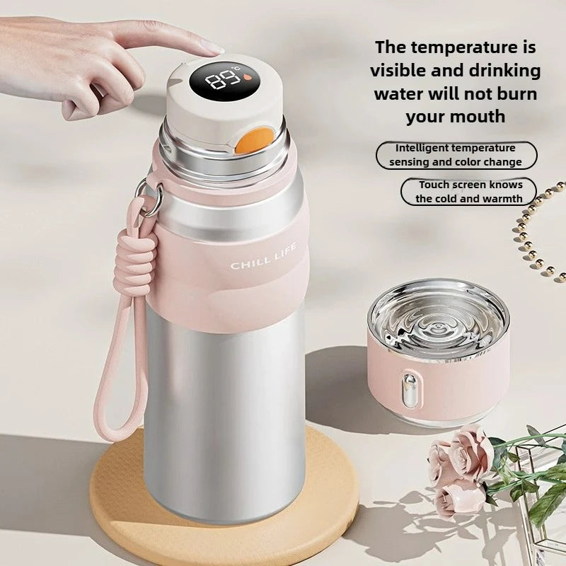 Smart Insulated Water Bottle for Women 500ml 316L Stainless Steel Thermal Cup Leakproof Direct Sip Temperature Display