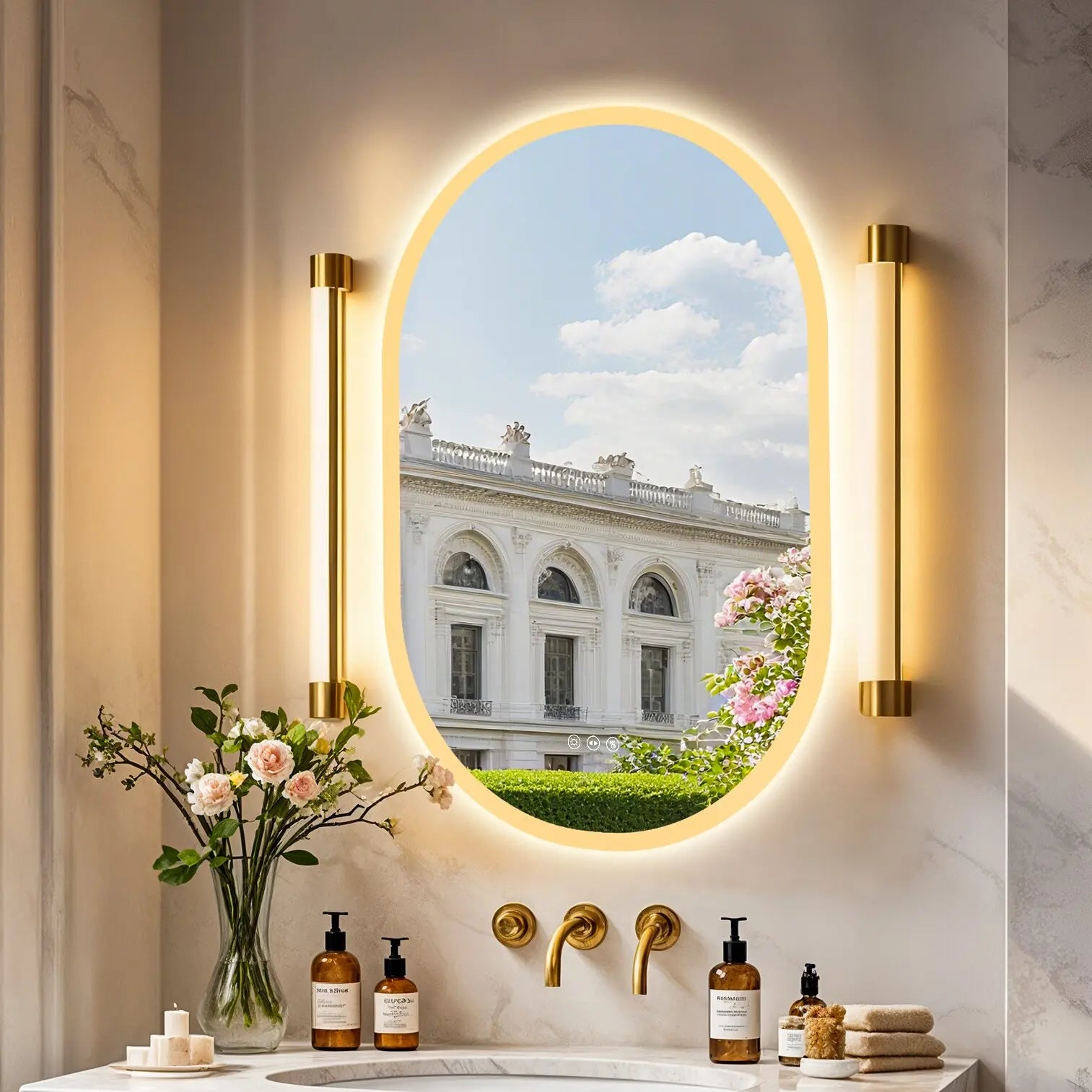 Oval LED Bathroom Mirror 800 900 1000 1200 mm Wall Makeup Mirror, Anti-fog, 3 Colors Dimmable, Backlight Illuminated