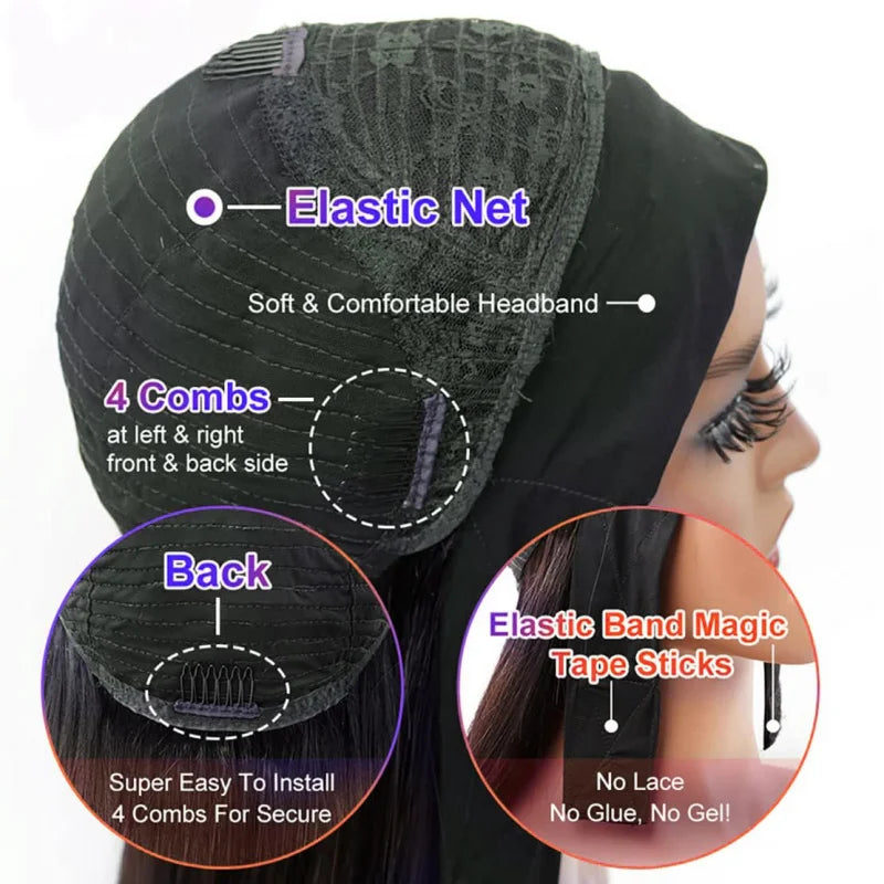 Long Straight Headband Wig 28 Inch Synthetic Headband Wigs For Women Glueless None Lace Front Wig Black Color