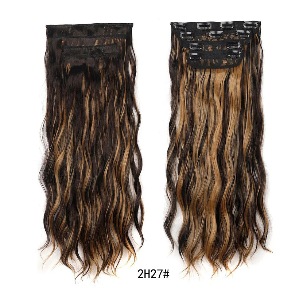 Clip in Hair Extensions 4PCS Thick Hairpieces Long Wavy Clip in Hair Piece Full Head Synthetic Fiber Hair Extensions for Women