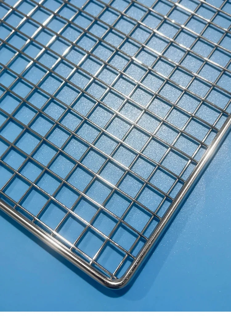 Nonstick Stainless Steel 304 Food Grade FOLDING Square BBQ Net Mesh Barbecue Grill Basket with Handle for Fish Wings Vegetable