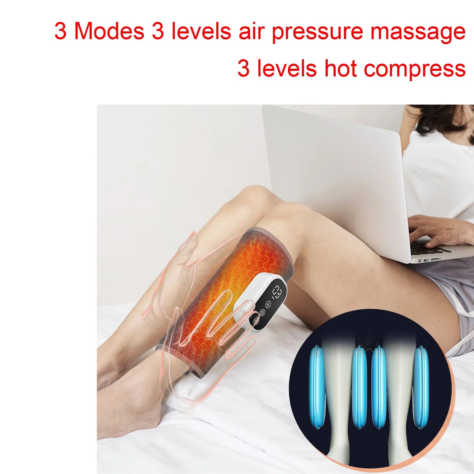 Eletric Cordless 360° Air Pressure Calf Massager 3 Modes Leg Massage Heated Compression Foot Deep Muscle Relax Leg Warmer