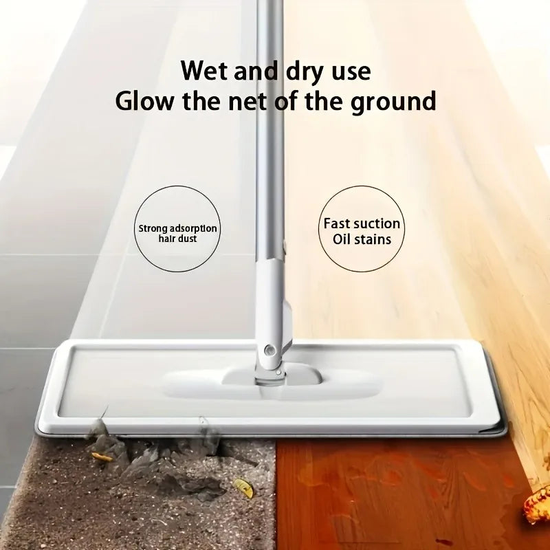 Hand-Free Flat Mop and Bucket Set Wet Dry Floor Cleaning System for Home Room Floors
