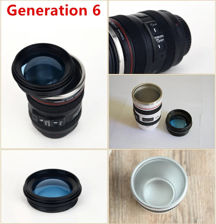 380ml Camera Lens Coffee Mug with Lid Stainless Steel Creative Photo Coffee Cup Christmas Gift for Photographer Travel Lovers