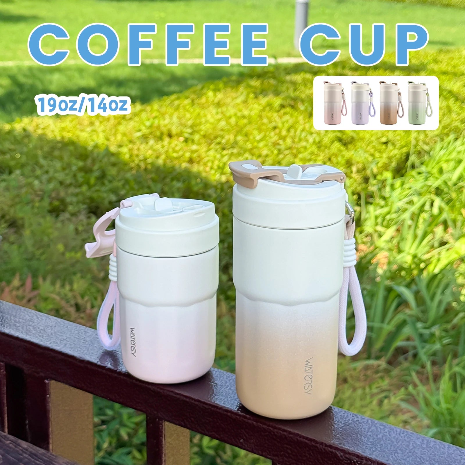 WATERSY 400ml/550ml Coffee Tumbler 316 Stainless Steel Insulated Mug with Straw Lid Double Wall Vacuum Flask for Home Gift